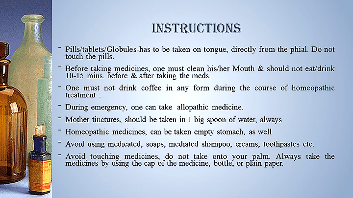 Homeopathy Instructions